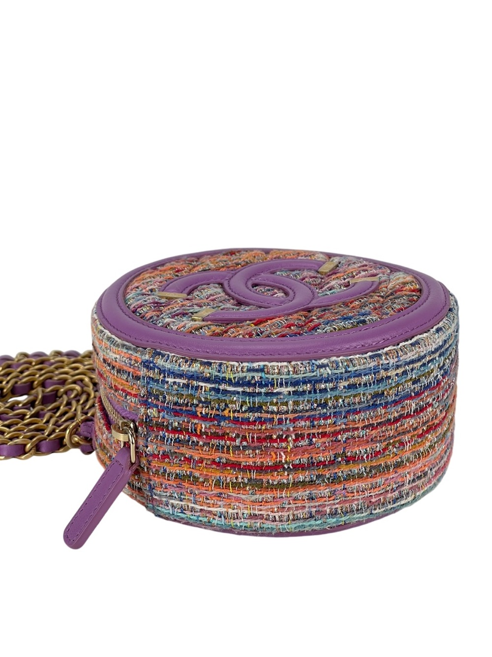 CHANEL - Purple Tweed Filigree Round Clutch Crossbody Bag - Picture 8 of 16